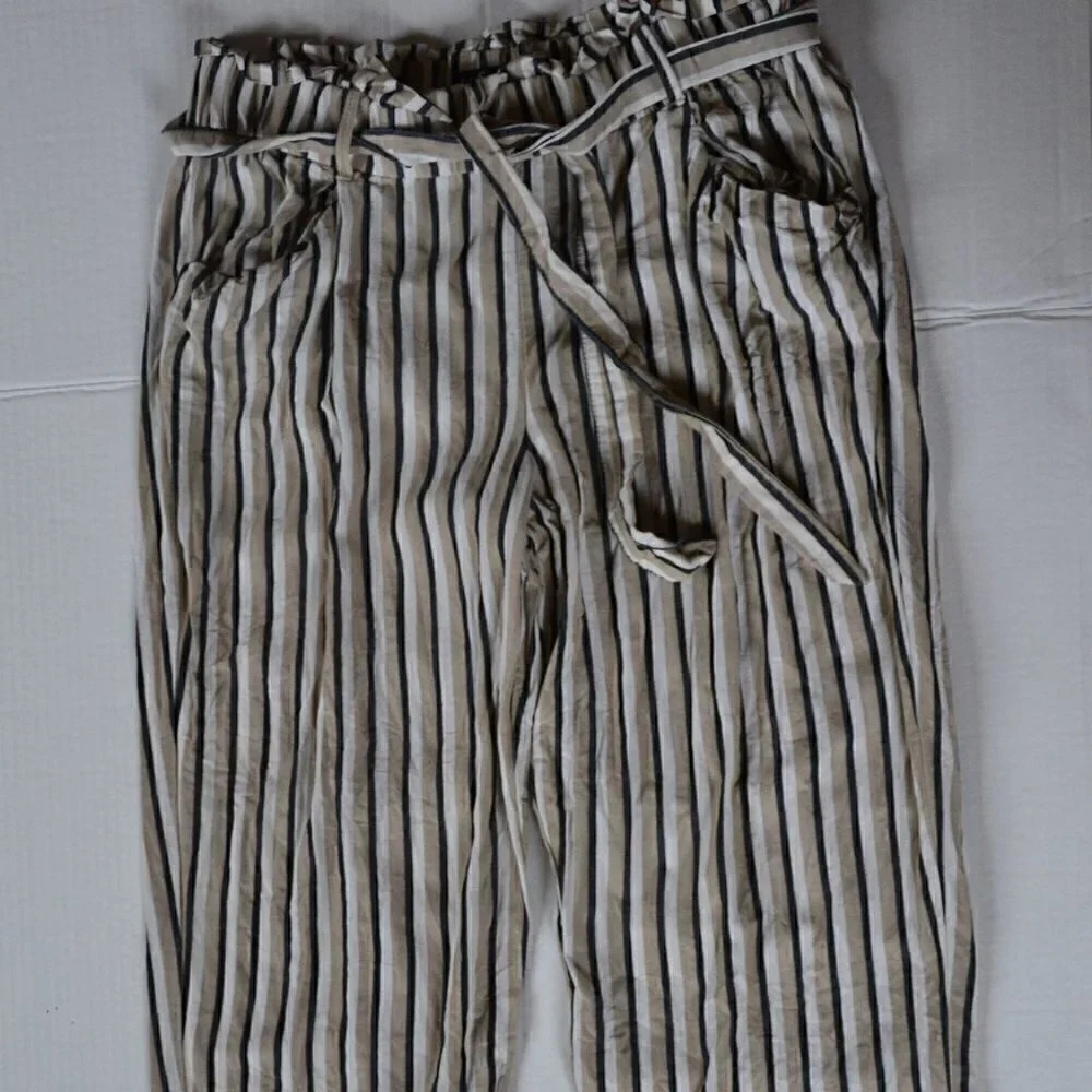 Striped Pants  with Tie up Waist